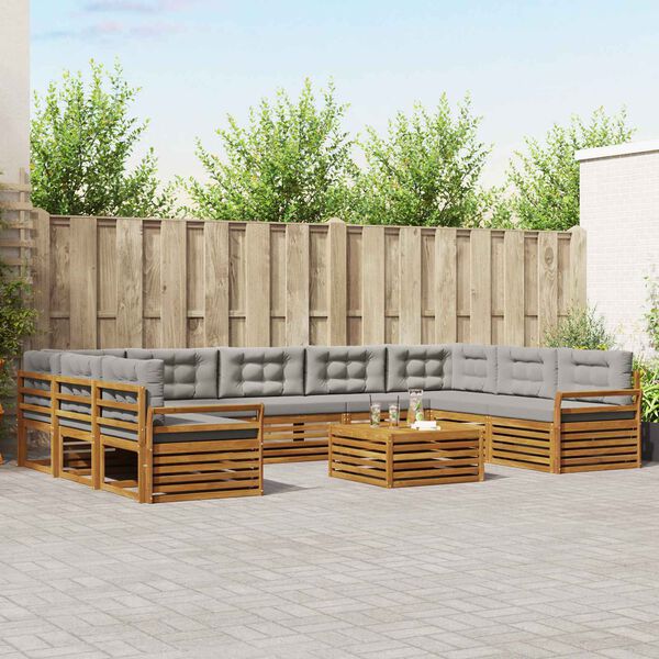 vidaXL Sofa-Sets 10 pcs Natuurlijk en Lichtgrijs Massief Acaciahout