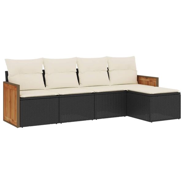 vidaXL 5-delige Loungeset met kussens poly rattan zwart