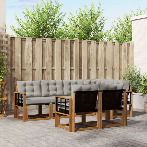 vidaXL Buiten bankenset met kussen 7 pcs Natuurlijk en Lichtgrijs