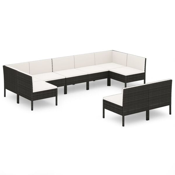 vidaXL 9-delige Loungeset met kussens poly rattan zwart