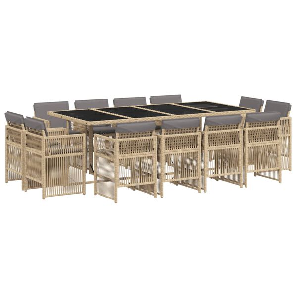 vidaXL 13-delige Tuinset met kussens poly rattan gemengd beige