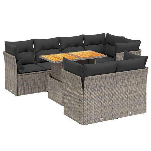 vidaXL 8-delige Loungeset met kussens poly rattan grijs