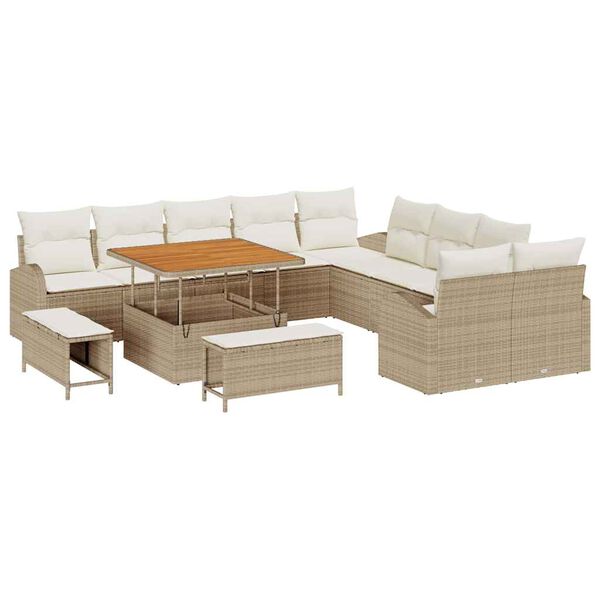 vidaXL Tuinbankenset met kussen 13 pcs Beige poly rattan