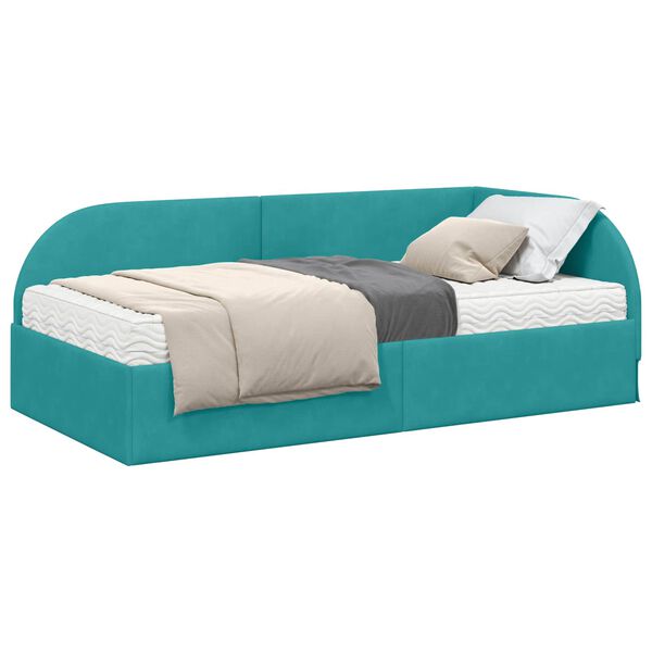 vidaXL Hoekbedframe met Matras met hoofdeinde 2 pcs Turquoise Fluweel