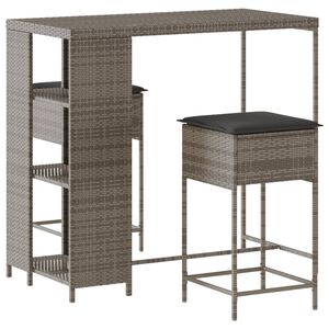 vidaXL 3-delige Tuinbarset met kussens poly rattan grijs