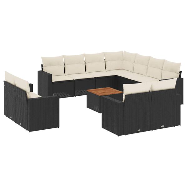 vidaXL 12-delige Loungeset met kussens poly rattan zwart