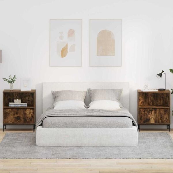 vidaXL Nachtkastje 2 pcs Gerookt eiken 49 x 36 x 61 cm Bewerkt hout