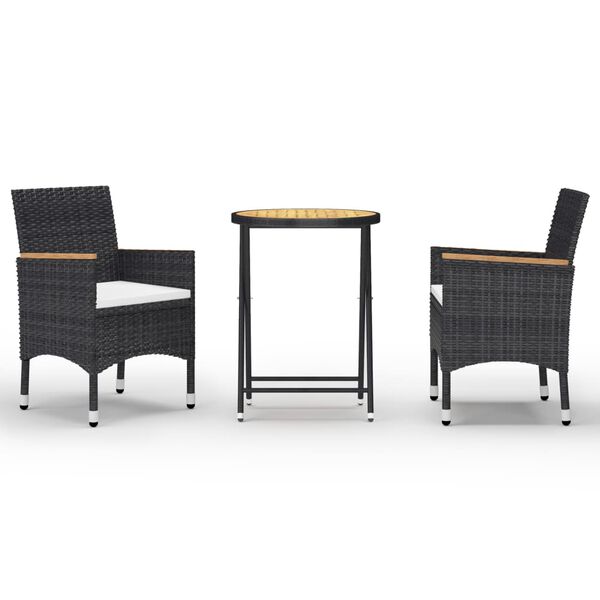 vidaXL 3-delige Bistroset poly rattan en acaciahout zwart