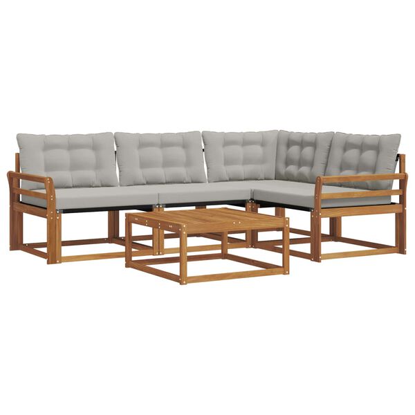 vidaXL Buiten bankenset met kussen 5 pcs Natuurlijk en Lichtgrijs