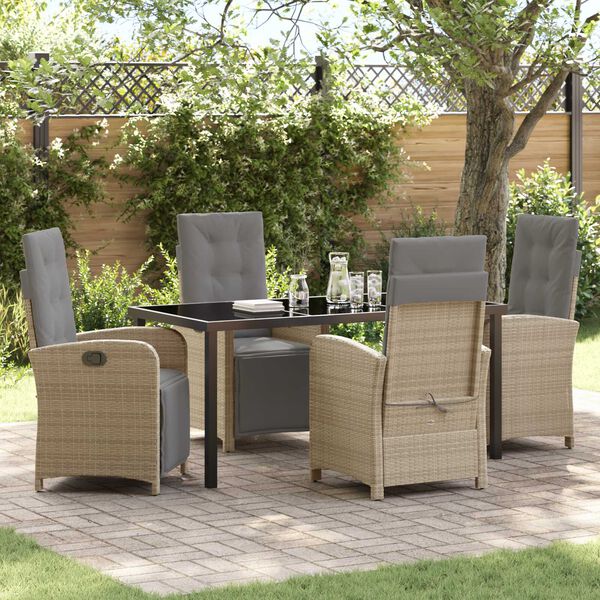 vidaXL Tuin eettafelset met kussen 5 pcs Beige poly rattan