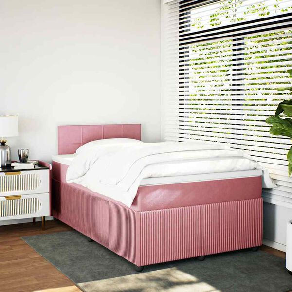 vidaXL Boxspring met matras fluweel roze 120x200 cm