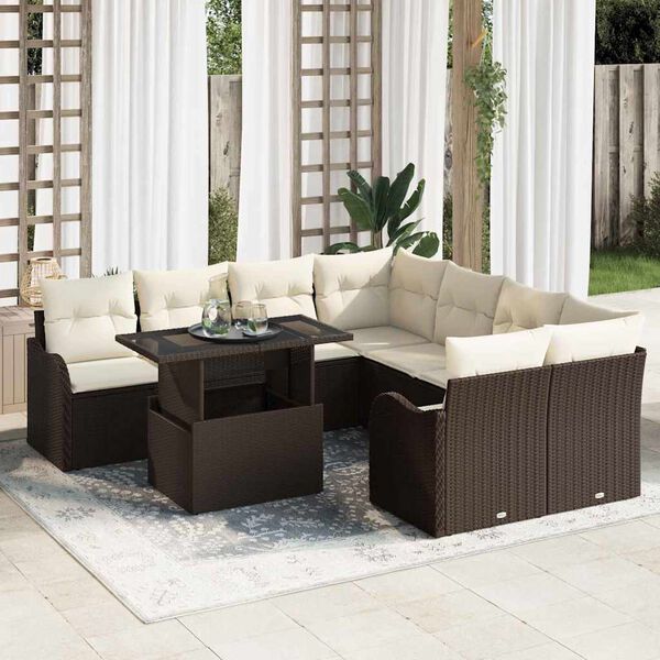 vidaXL Tuin Sofa Set met kussen met kussen 9 pcs Bruin Poly Rattan
