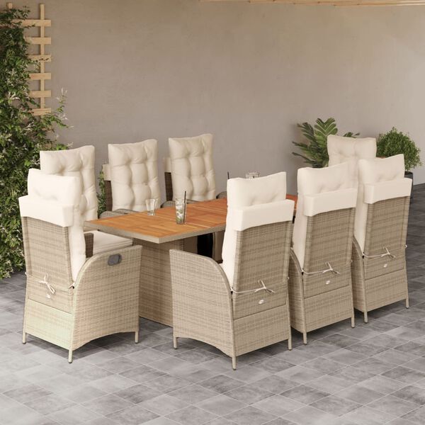 vidaXL 9-delige Tuinset met kussens poly rattan beige