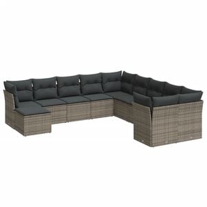 vidaXL 11-delige Loungeset met kussens poly rattan grijs