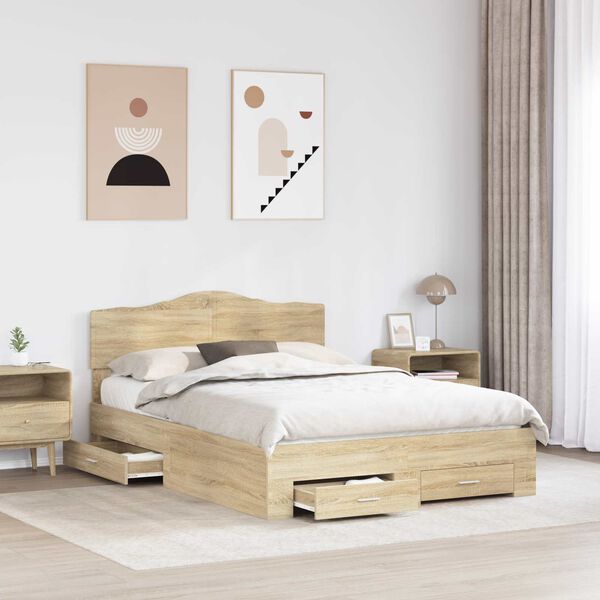 vidaXL Bedframe met hoofdeinde Sonoma Eiken 140 x 190 cm Bewerkt hout