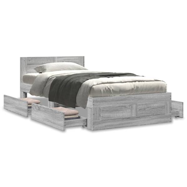 vidaXL Bedframe met hoofdbord bewerkt hout grijs sonoma 75x190 cm