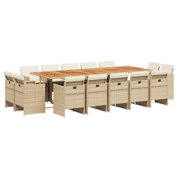 vidaXL 15-delige Tuinset met kussens poly rattan beige