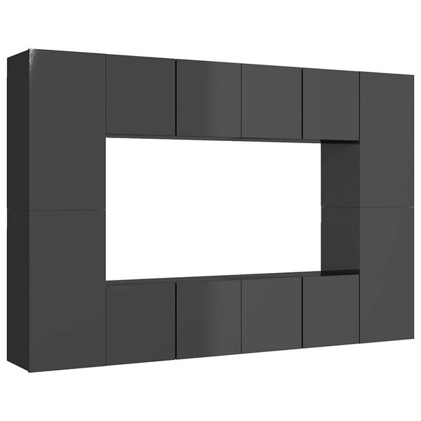 vidaXL 8-delige Tv-meubelset spaanplaat hoogglans grijs