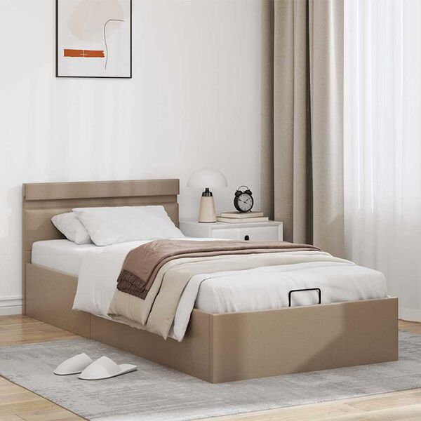 vidaXL Bedframe met opslag en LED kunstleer cappuccino 100x200 cm