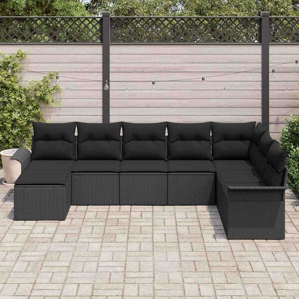 vidaXL Tuin Sofa Set met kussen met opslag 8 pcs Zwart Poly riet