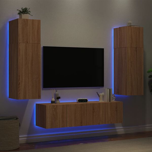 vidaXL 6-delige Tv-wandmeubelset met LED bewerkt hout sonoma eiken