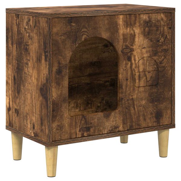 vidaXL Kattenhuis Gerookt eiken 51 x 30 x 52 cm Bewerkt hout