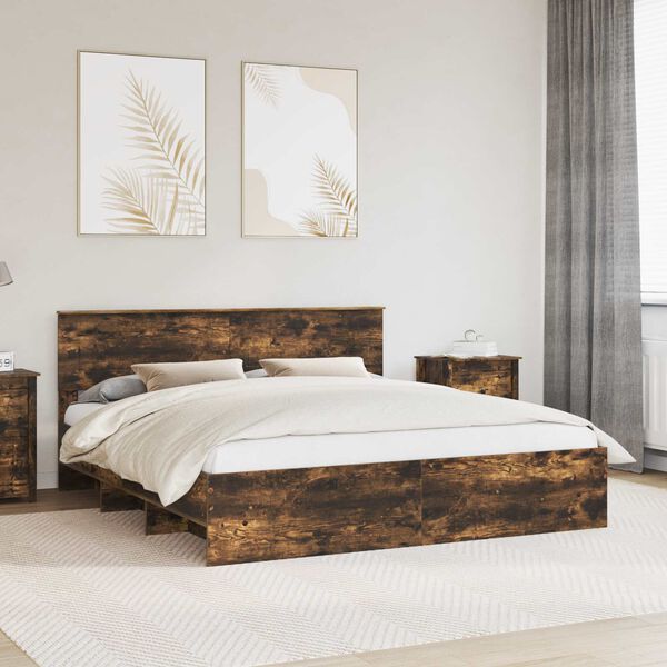 vidaXL Bedframe met hoofdeinde Gerookt eiken 200 x 200 cm Bewerkt hout