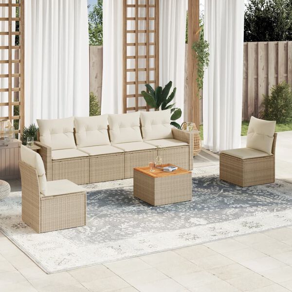 vidaXL 7-delige Loungeset met kussens poly rattan beige