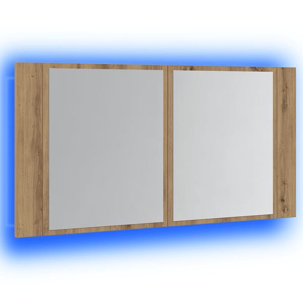 vidaXL Spiegelkast LED 90x12x45 cm bewerkt hout artisanaal eikenkleur