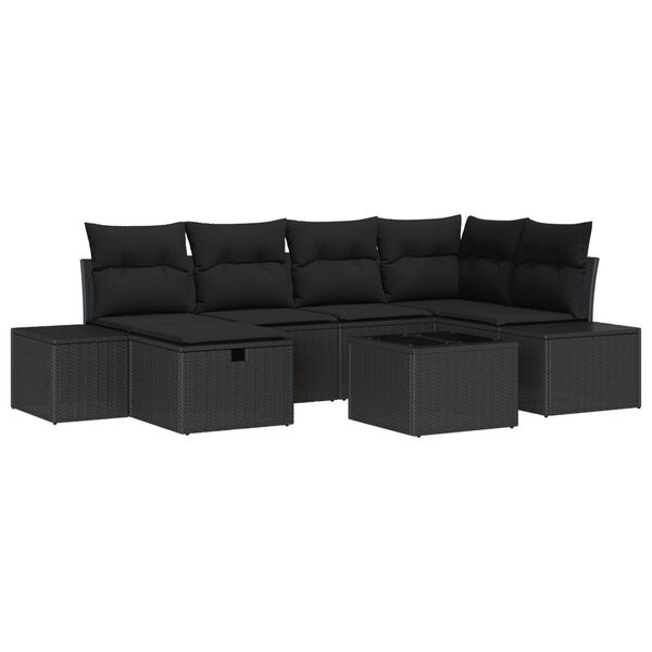 vidaXL Tuin Sofa Set met kussen 7 pcs Zwart poly rattan