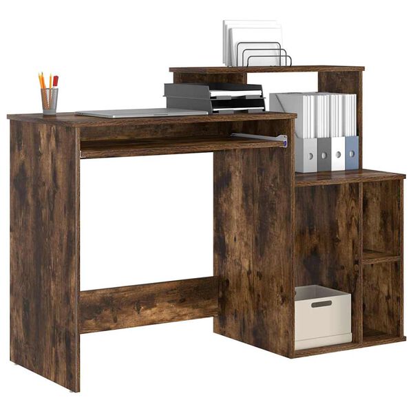 vidaXL Bureau met lade Gerookt eiken 120,5 x 44 x 88,5 cm Bewerkt hout