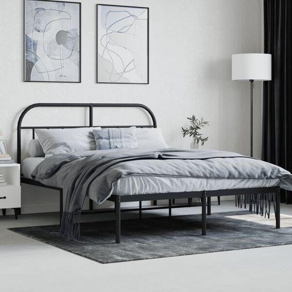 vidaXL Bedframe met hoofdbord metaal zwart 140x190 cm