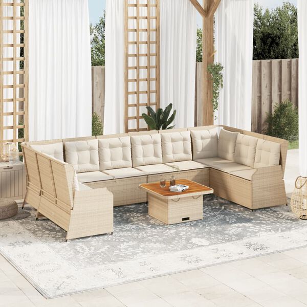 vidaXL 7-delige Loungeset met kussens poly rattan beige