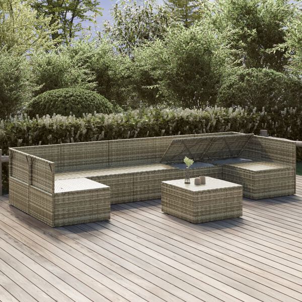 vidaXL 8-delige Loungeset met kussens poly rattan grijs