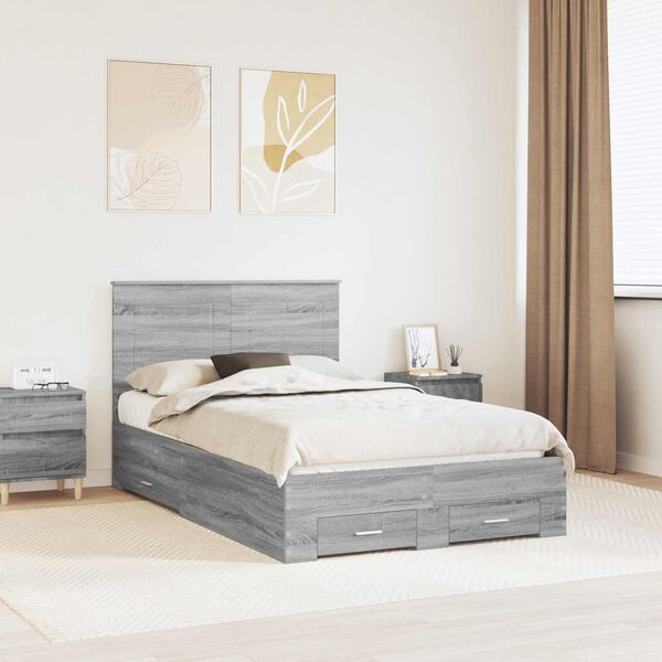 vidaXL Bedframe met hoofdeinde Grijs Sonoma 135 x 190 cm Bewerkt hout