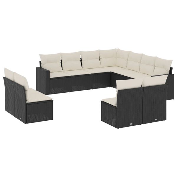 vidaXL 11-delige Loungeset met kussens poly rattan zwart