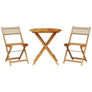 vidaXL 3-delige Bistroset poly rattan en massief hout beige