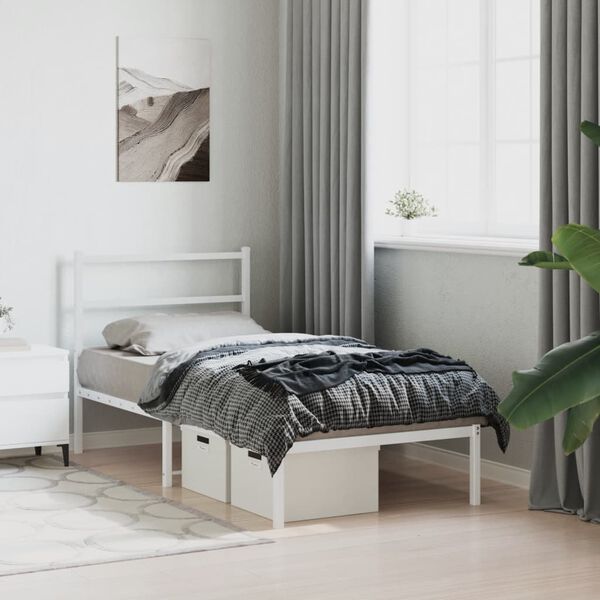 vidaXL Bedframe met hoofdbord metaal wit 90x190 cm