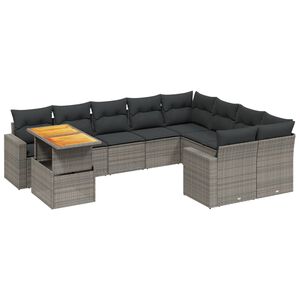 vidaXL 10-delige Loungeset met kussens poly rattan grijs