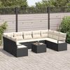 vidaXL Bankstel met kussen 10 pcs Zwart poly rattan