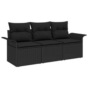 vidaXL Bankstel met kussen 3 pcs Zwart poly rattan