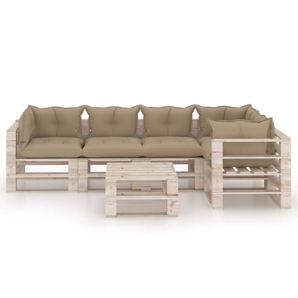 vidaXL 6-delige Loungeset met kussens pallet grenenhout