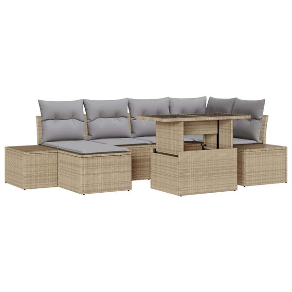 vidaXL Tuin Sofa Set met kussen 7 pcs beige en lichtgrijs