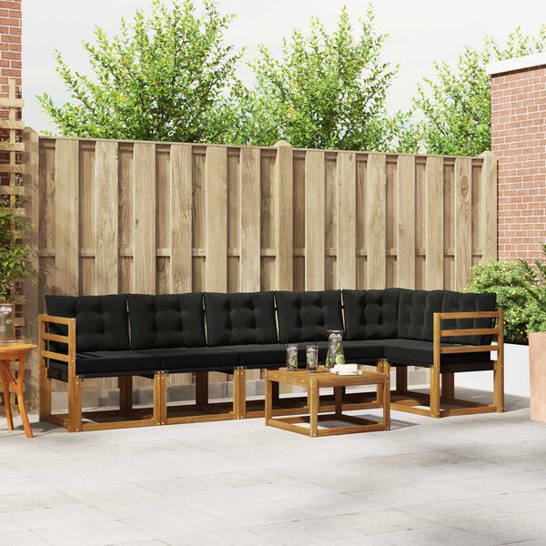 vidaXL Buiten bankenset met kussen 7 pcs Natuurlijk en Zwart