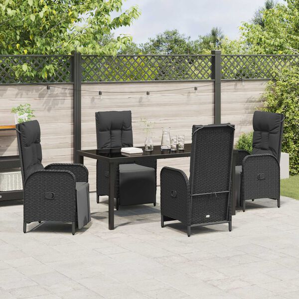 vidaXL Tuin eettafelset met kussen 5 pcs Zwart poly rattan