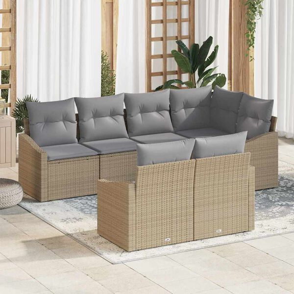 vidaXL Tuinbankenset met kussen 7 pcs Beige en Licht Grijs poly rattan