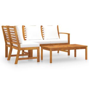 vidaXL 4-delige Loungeset met kussens massief acaciahout cr&egrave;me