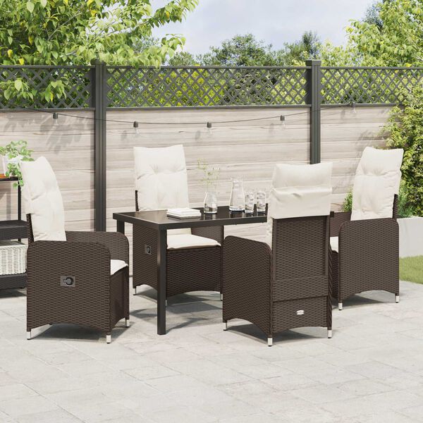 vidaXL Tuin Eetset met kussen 5 pcs Bruin Poly riet
