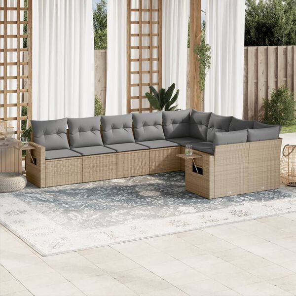 vidaXL 9-delige Loungeset met kussens poly rattan beige