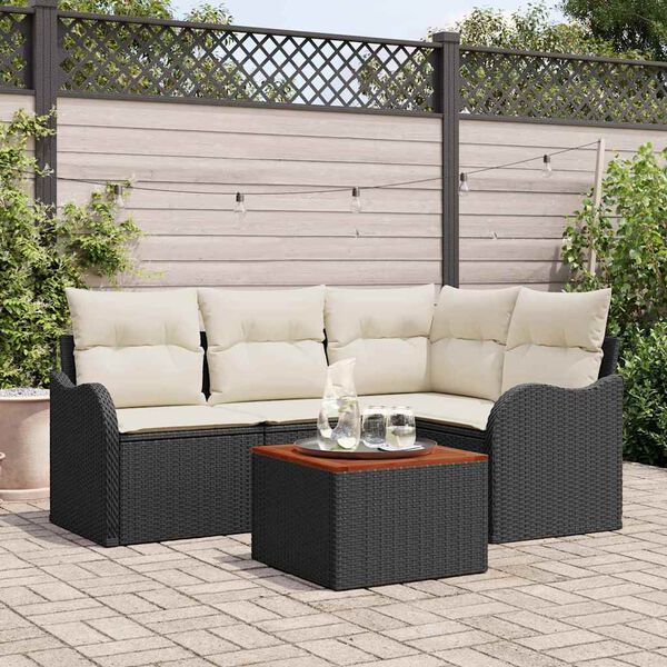 vidaXL Tuinbankenset met kussen 5 pcs Zwart poly rattan
